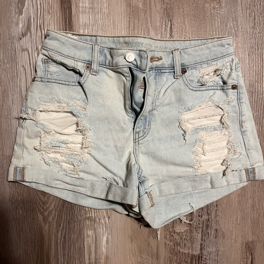 American Eagle Outfitters Light Blue Distressed Denim Shorts